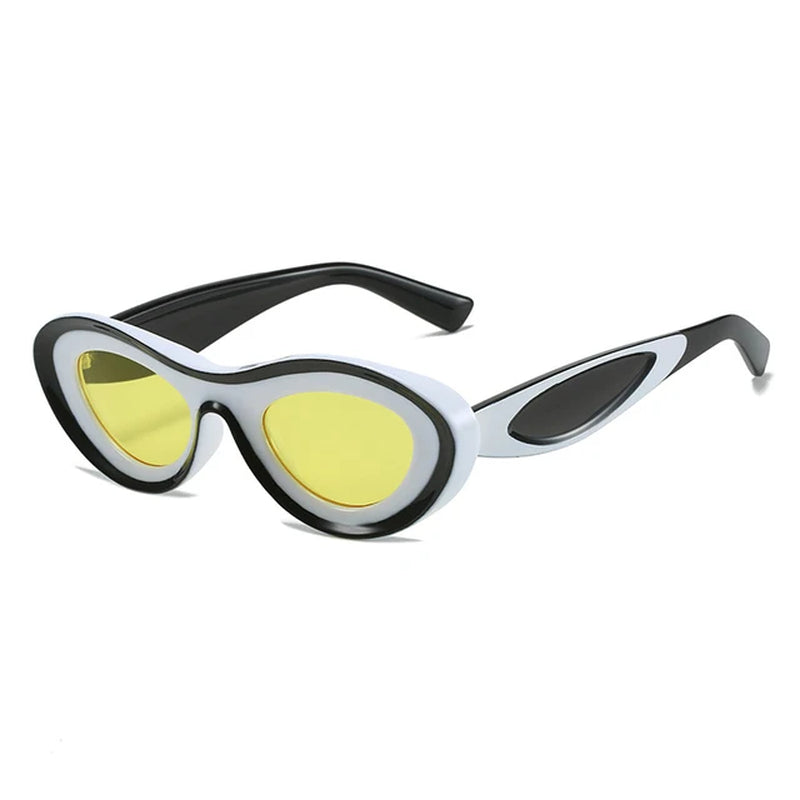 Concave Cat Eye Hue Sunglasses Women Vintage Two Color Oval Sun Glasses Men Blue Green Shades Fashion Luxury Retro Brand Design