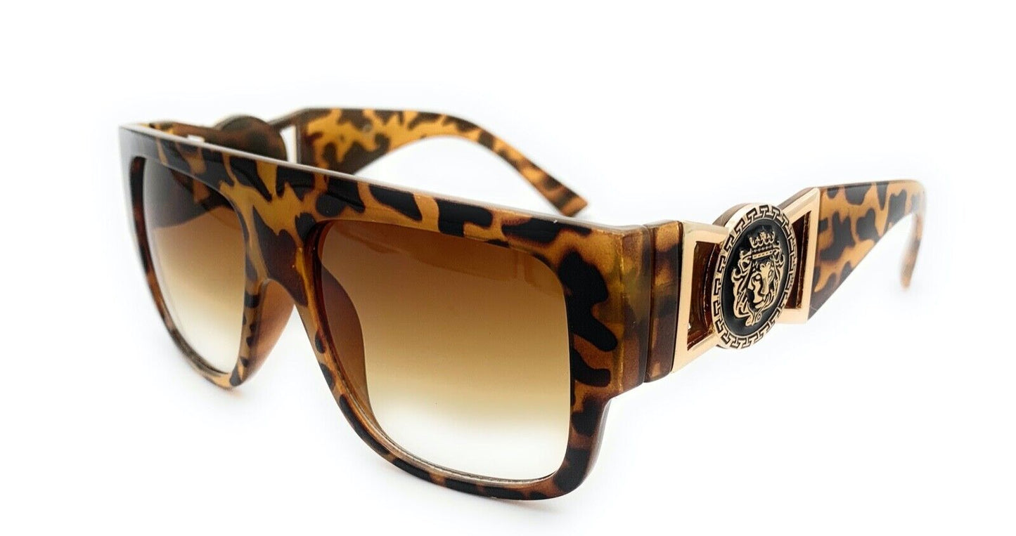 Square Flat Top Crowned Lion Head Medallion Sunglasses Hip Hop Retro Kleo Shades