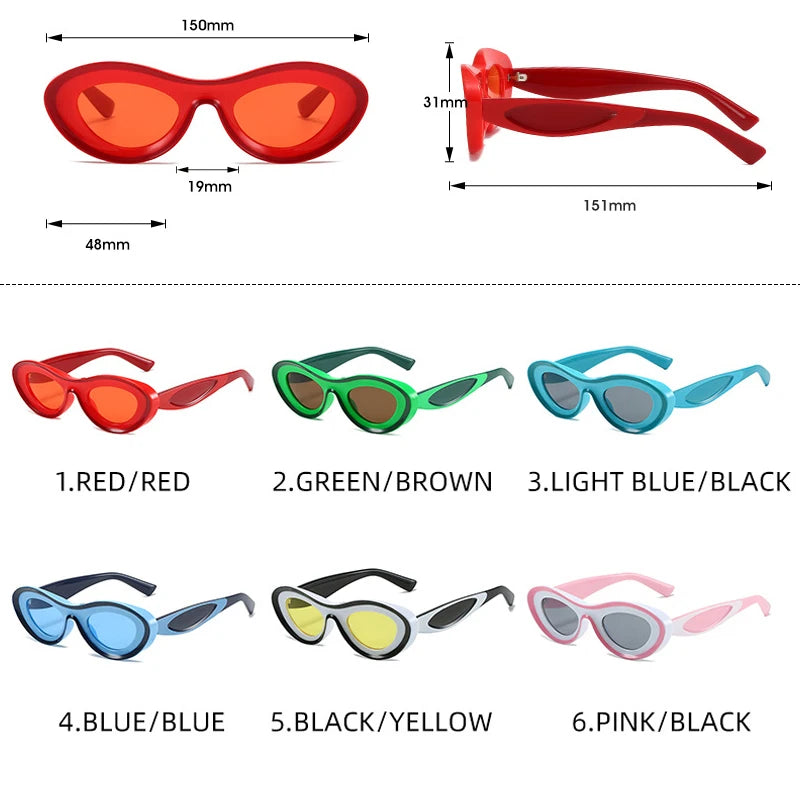 Concave Cat Eye Hue Sunglasses Women Vintage Two Color Oval Sun Glasses Men Blue Green Shades Fashion Luxury Retro Brand Design