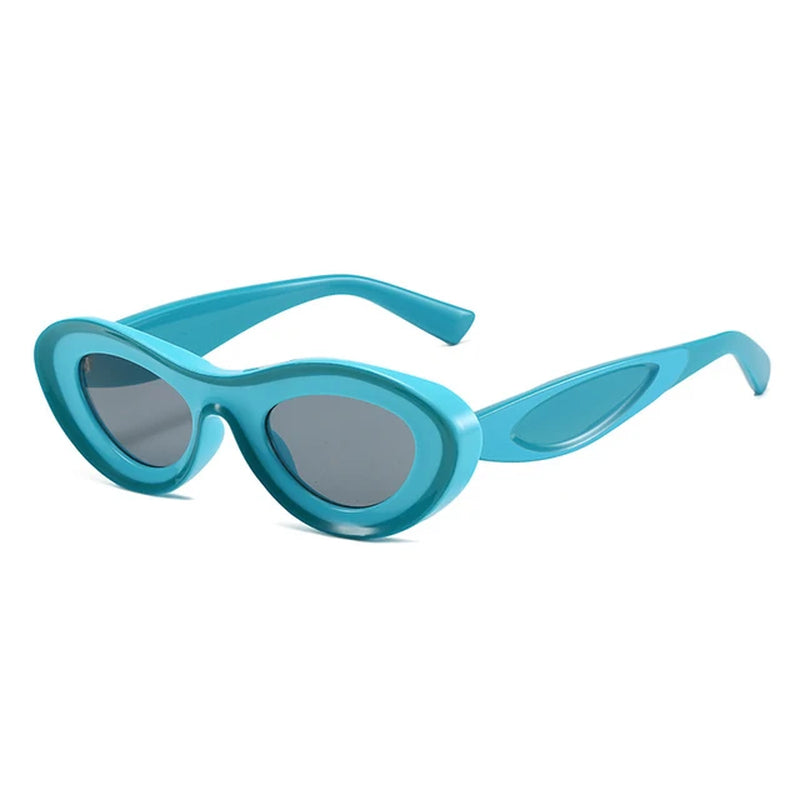 Concave Cat Eye Hue Sunglasses Women Vintage Two Color Oval Sun Glasses Men Blue Green Shades Fashion Luxury Retro Brand Design