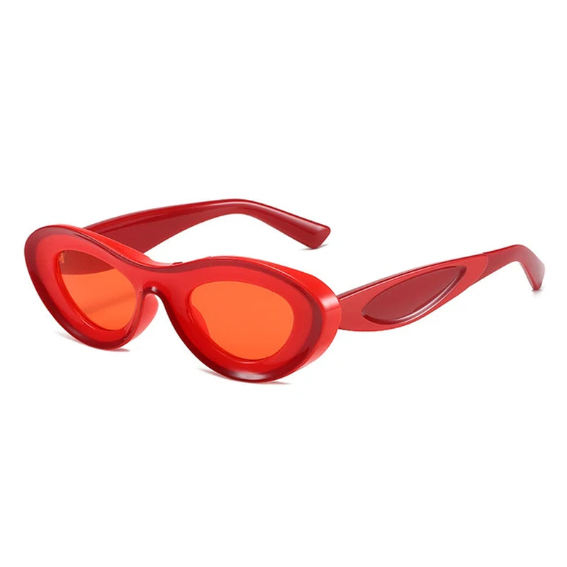 Concave Cat Eye Hue Sunglasses Women Vintage Two Color Oval Sun Glasses Men Blue Green Shades Fashion Luxury Retro Brand Design