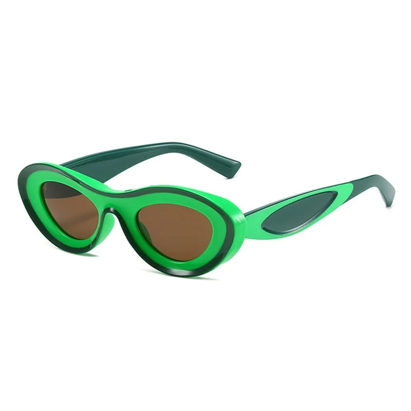 Concave Cat Eye Hue Sunglasses Women Vintage Two Color Oval Sun Glasses Men Blue Green Shades Fashion Luxury Retro Brand Design