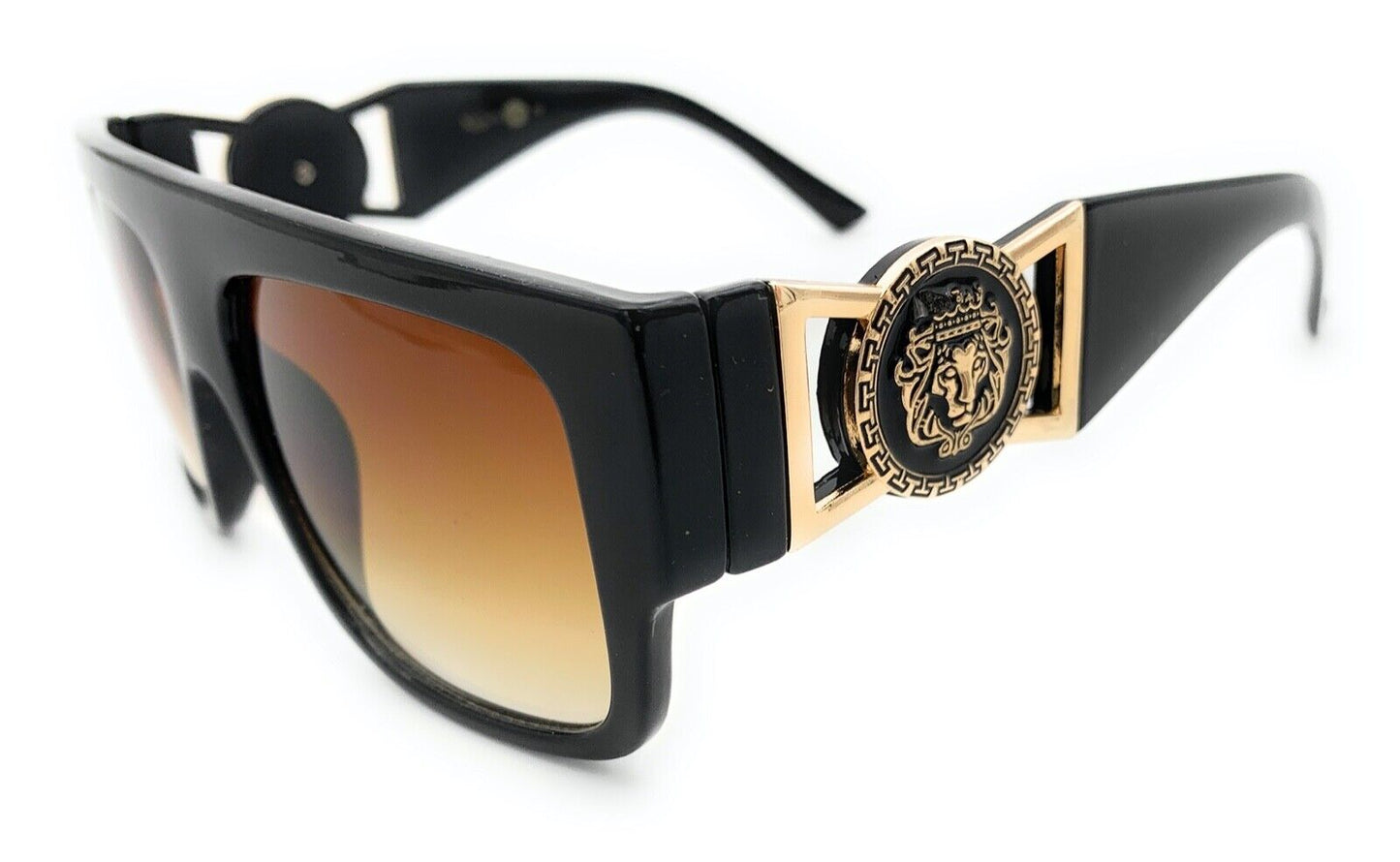 Square Flat Top Crowned Lion Head Medallion Sunglasses Hip Hop Retro Kleo Shades