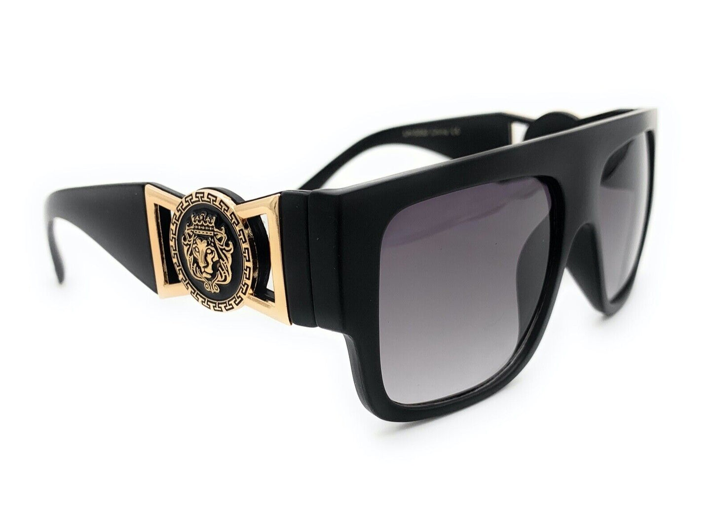 Square Flat Top Crowned Lion Head Medallion Sunglasses Hip Hop Retro Kleo Shades