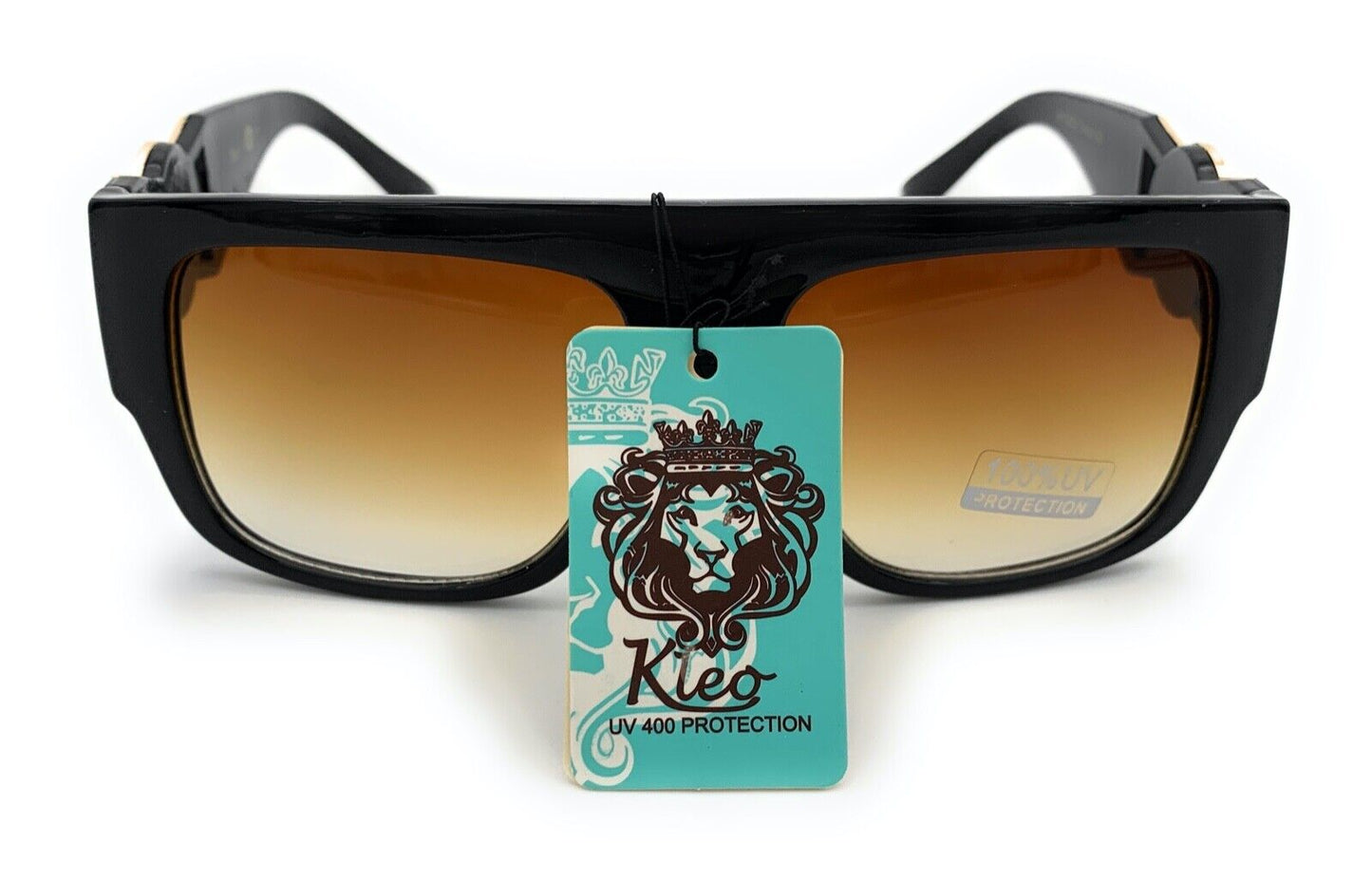 Square Flat Top Crowned Lion Head Medallion Sunglasses Hip Hop Retro Kleo Shades