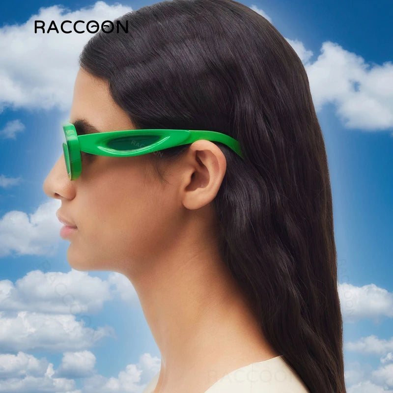 Concave Cat Eye Hue Sunglasses Women Vintage Two Color Oval Sun Glasses Men Blue Green Shades Fashion Luxury Retro Brand Design