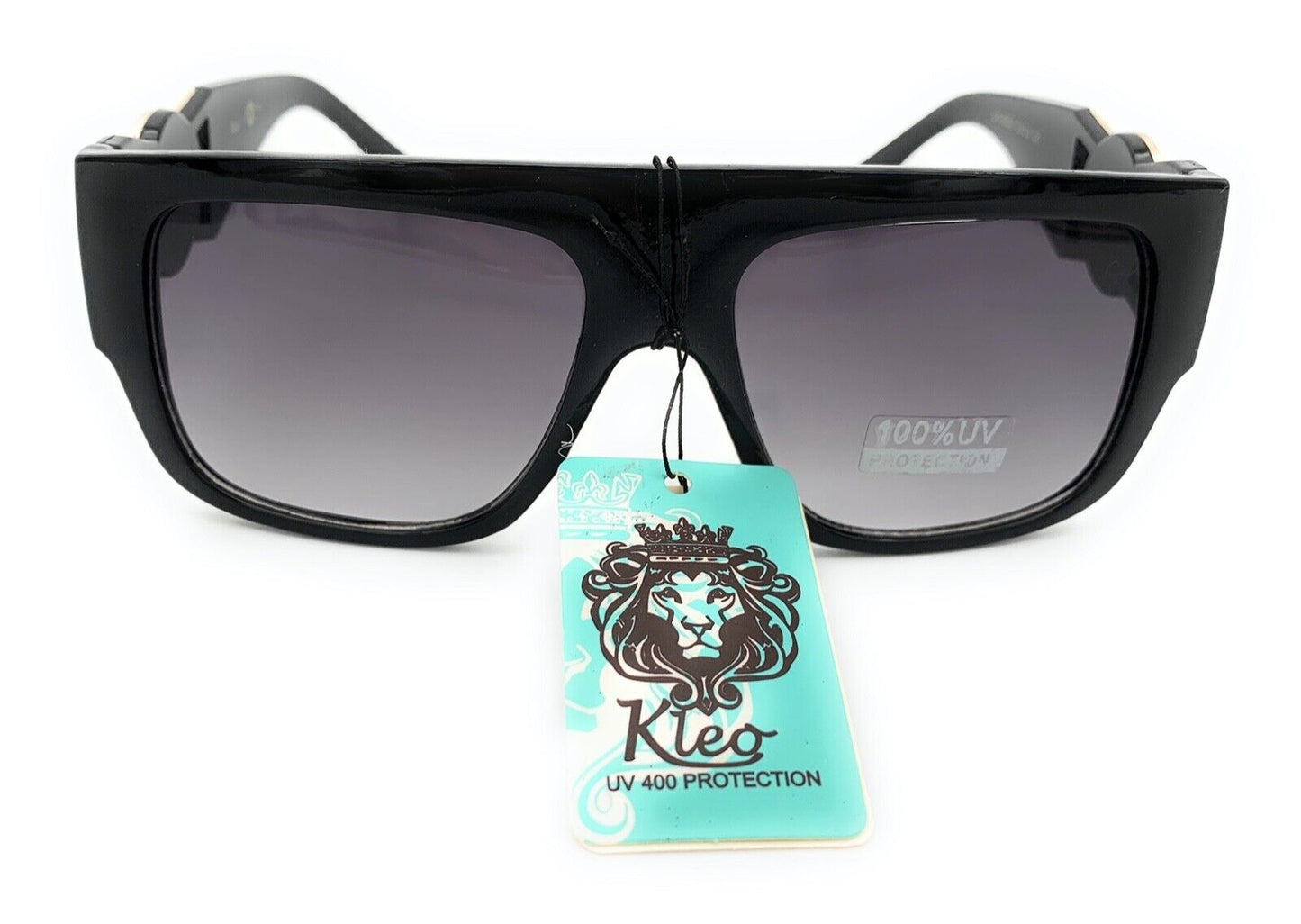 Square Flat Top Crowned Lion Head Medallion Sunglasses Hip Hop Retro Kleo Shades