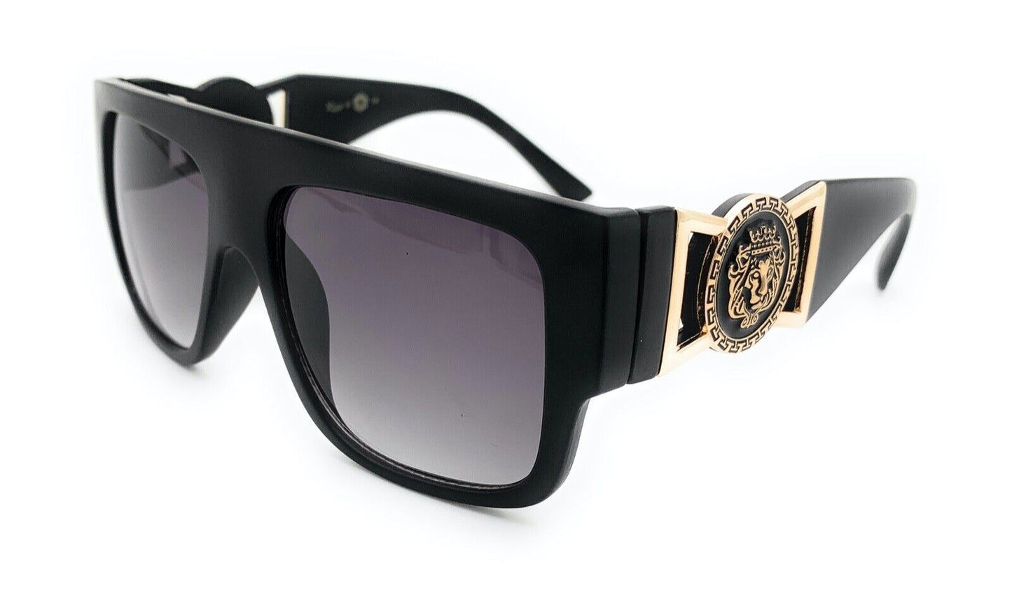 Square Flat Top Crowned Lion Head Medallion Sunglasses Hip Hop Retro Kleo Shades