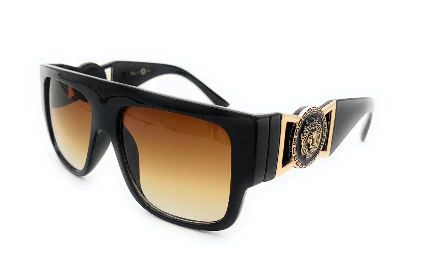 Square Flat Top Crowned Lion Head Medallion Sunglasses Hip Hop Retro Kleo Shades