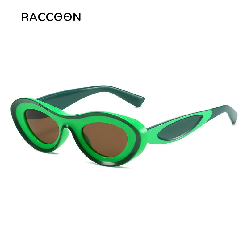Concave Cat Eye Hue Sunglasses Women Vintage Two Color Oval Sun Glasses Men Blue Green Shades Fashion Luxury Retro Brand Design
