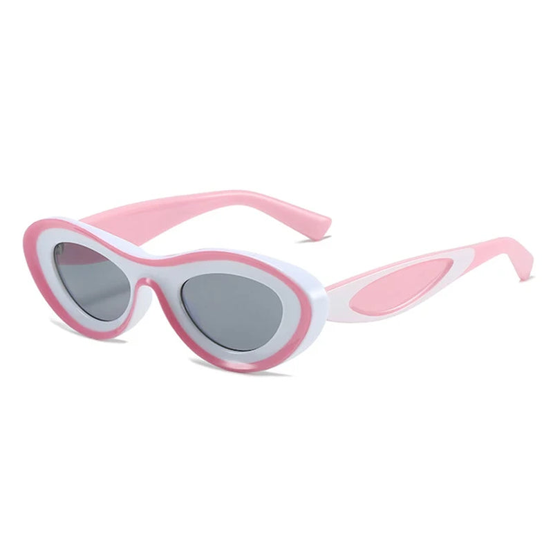Concave Cat Eye Hue Sunglasses Women Vintage Two Color Oval Sun Glasses Men Blue Green Shades Fashion Luxury Retro Brand Design