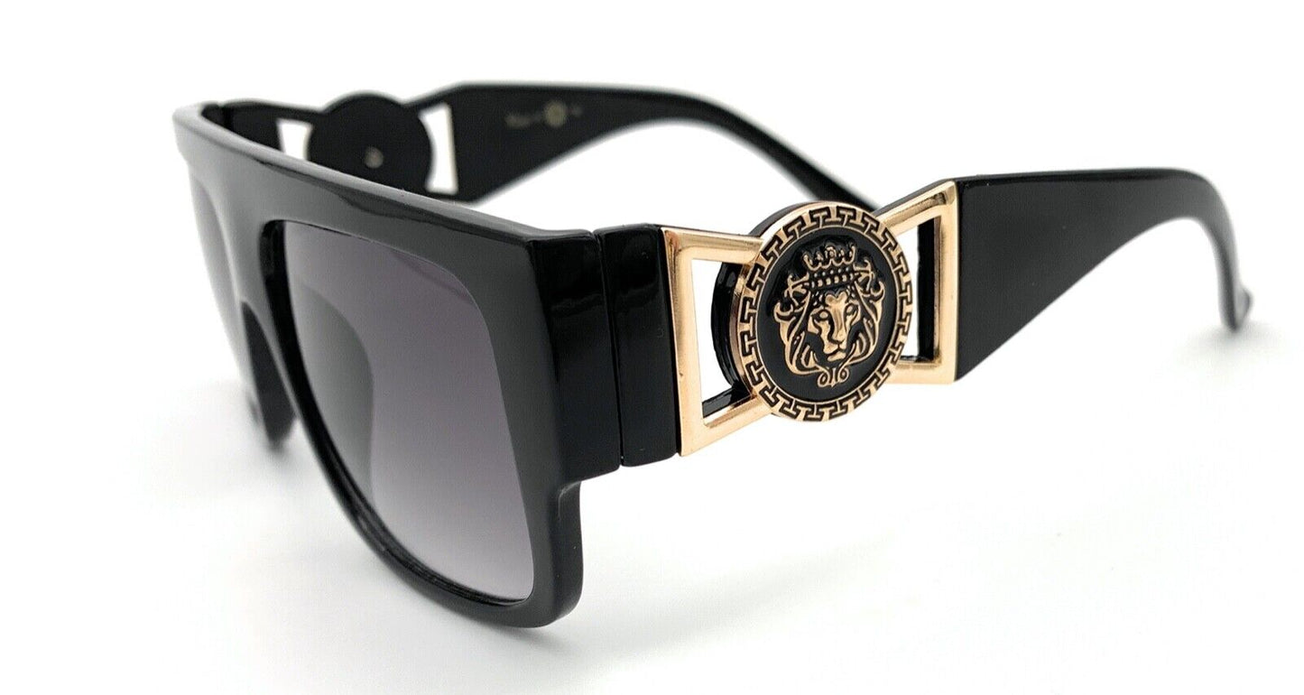 Square Flat Top Crowned Lion Head Medallion Sunglasses Hip Hop Retro Kleo Shades