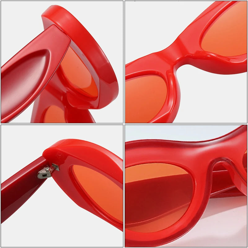 Concave Cat Eye Hue Sunglasses Women Vintage Two Color Oval Sun Glasses Men Blue Green Shades Fashion Luxury Retro Brand Design
