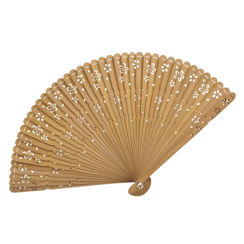 Full Bamboo Folding Fan Hollow Carving Women'S Dance Wedding Portable Fan Travel Selfie Accessories Craft Daily Home Decoration