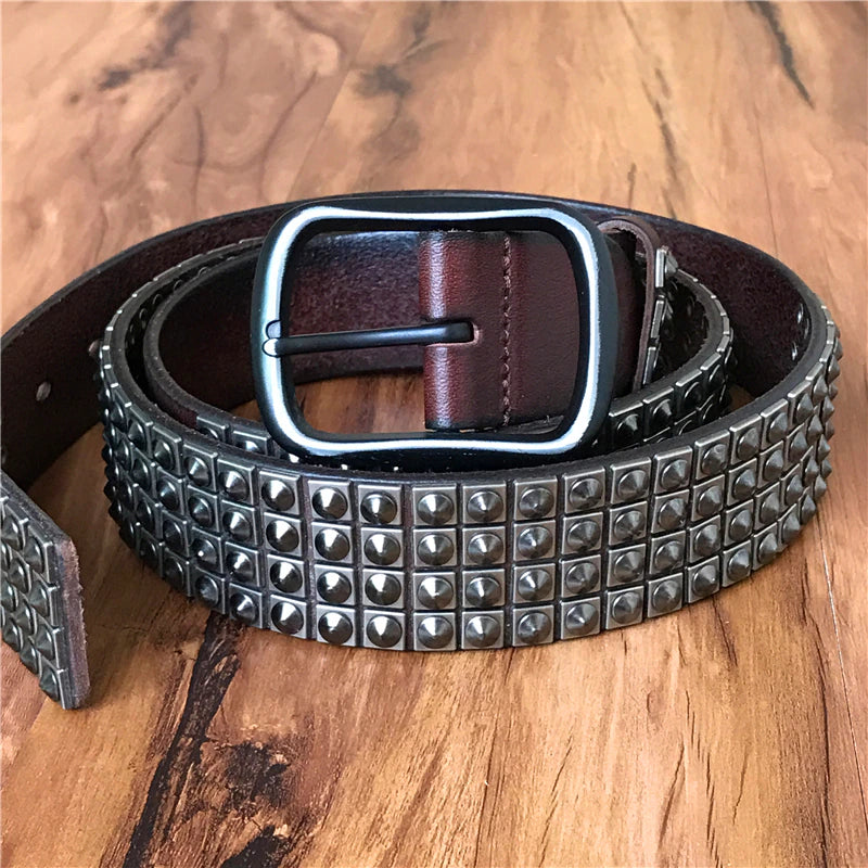 Men'S Leather Belt Punk Belt Jeans Belt Men'S Rock Style Western Cowboy Rivet Metal Belt Jeans Belt for Men Male Belt MBT0593