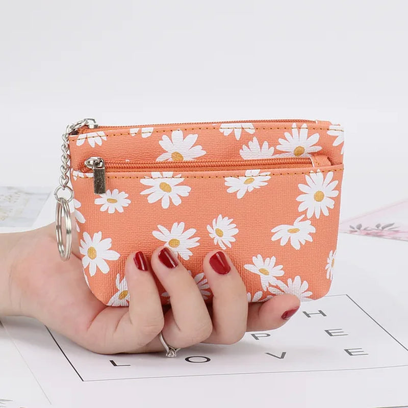 Various Styles Leather Women'S Wallet Purse Two/Three Zippers Coin Purse Coin Wallet Keychain Card Cash Holder Change Purse 2023