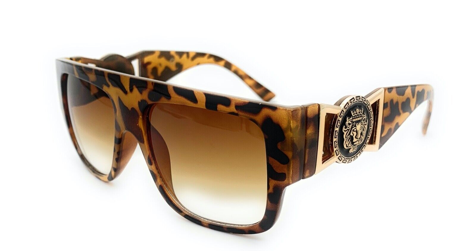 Square Flat Top Crowned Lion Head Medallion Sunglasses Hip Hop Retro Kleo Shades