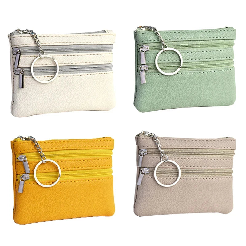 Various Styles Leather Women'S Wallet Purse Two/Three Zippers Coin Purse Coin Wallet Keychain Card Cash Holder Change Purse 2023