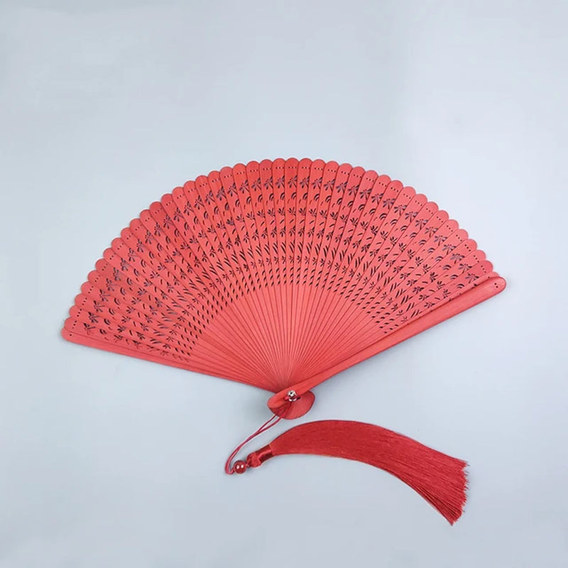 Full Bamboo Folding Fan Hollow Carving Women'S Dance Wedding Portable Fan Travel Selfie Accessories Craft Daily Home Decoration