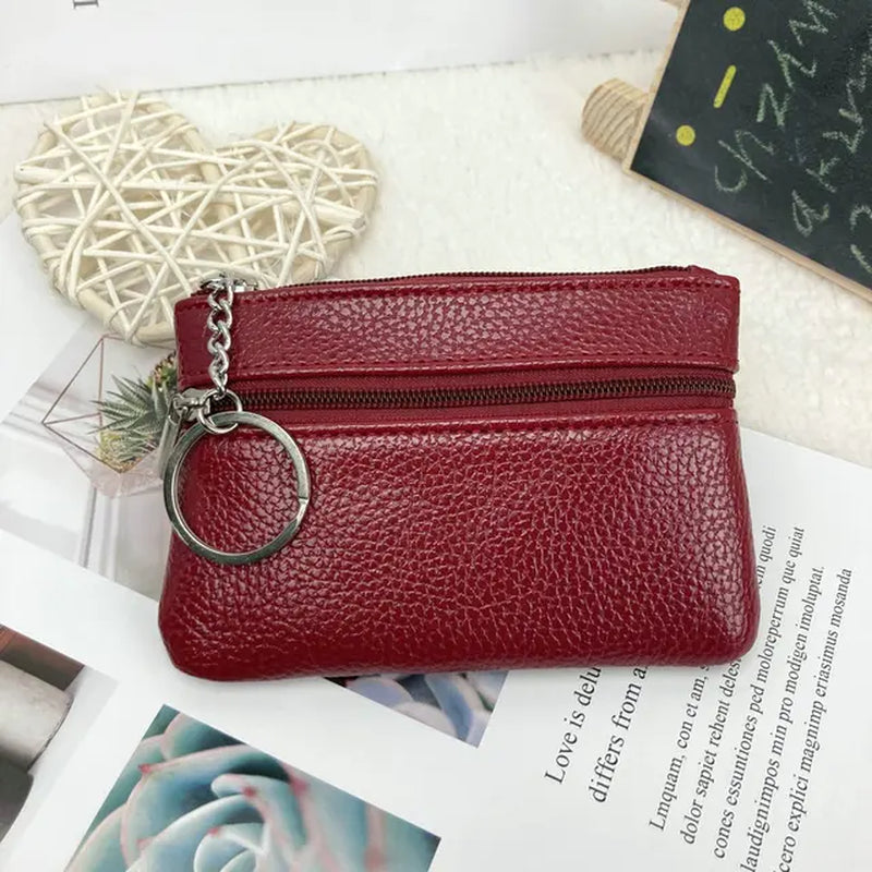 Various Styles Leather Women'S Wallet Purse Two/Three Zippers Coin Purse Coin Wallet Keychain Card Cash Holder Change Purse 2023