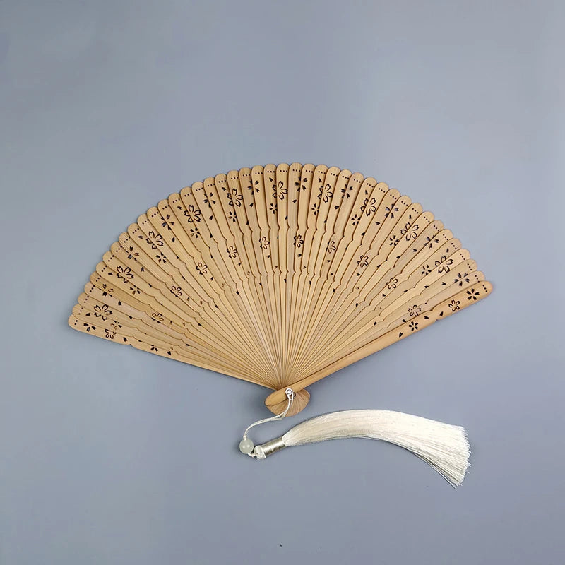 Full Bamboo Folding Fan Hollow Carving Women'S Dance Wedding Portable Fan Travel Selfie Accessories Craft Daily Home Decoration