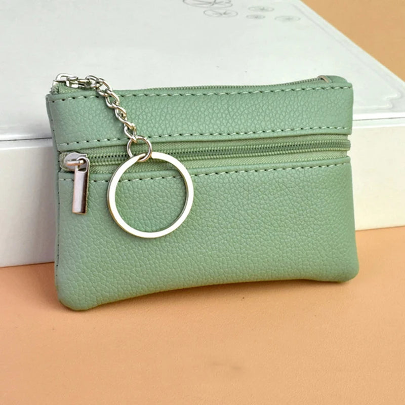 Various Styles Leather Women'S Wallet Purse Two/Three Zippers Coin Purse Coin Wallet Keychain Card Cash Holder Change Purse 2023