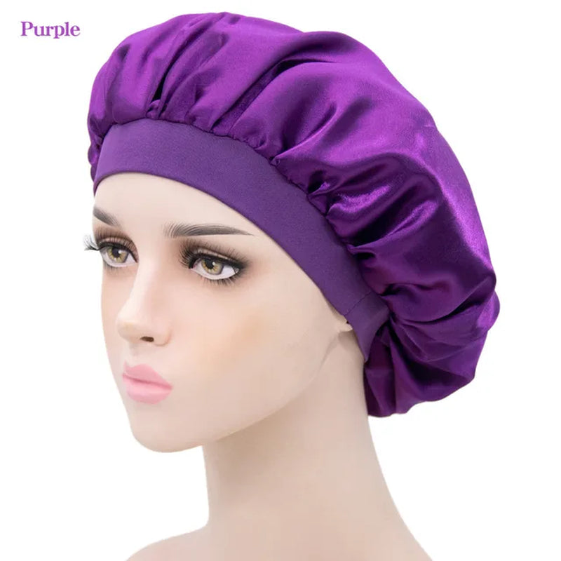 New Imitation Silk Nightcap Satin Elastic Narrow Brim Shower Cap round Hat Home Hair Care Cap