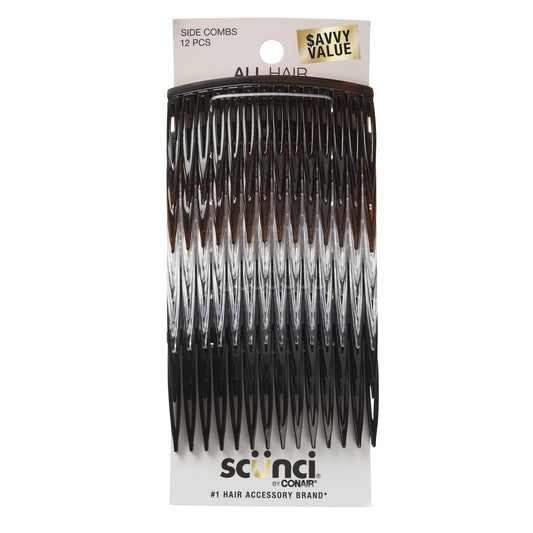 Plastic Side Hair Combs, Black, Clear, and Tortoise Shell, 12 Ct