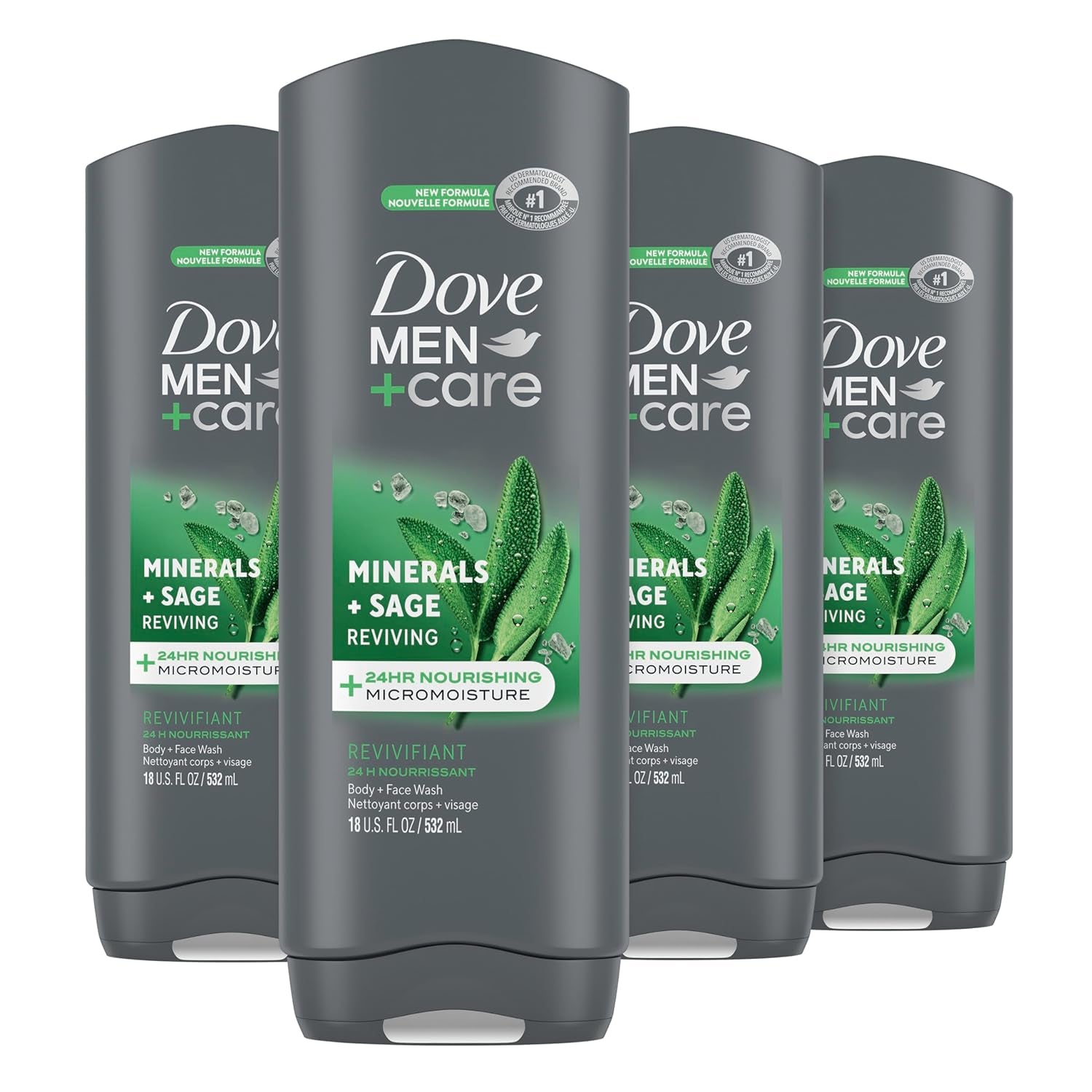 "Ultimate Men'S Skin Care: Body Wash Mineral + Sage - 4 Count, Nourish Your Skin and Banish Bacteria, 18 Oz"