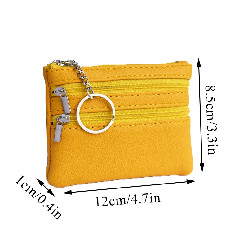 Various Styles Leather Women'S Wallet Purse Two/Three Zippers Coin Purse Coin Wallet Keychain Card Cash Holder Change Purse 2023