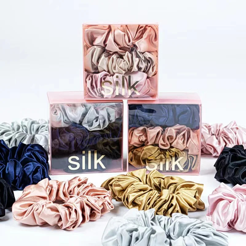 1 Box 100% Pure Mulberry Silk Hair Scrunchies Silk Hair Ties Hairbands Skinny Scrunchies Ponytail Holders Hair Care Accessories