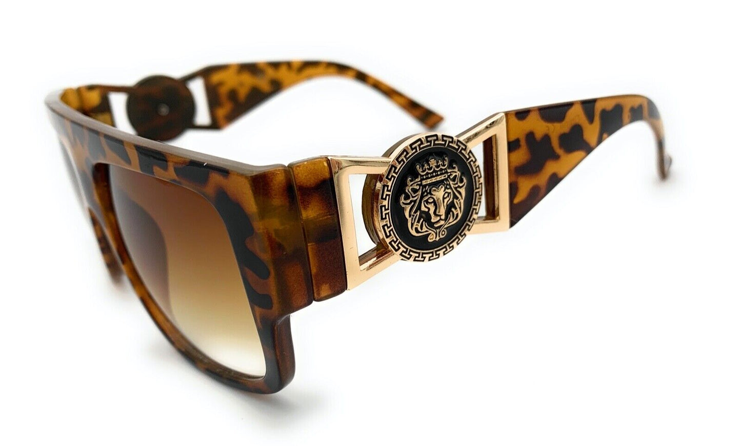 Square Flat Top Crowned Lion Head Medallion Sunglasses Hip Hop Retro Kleo Shades